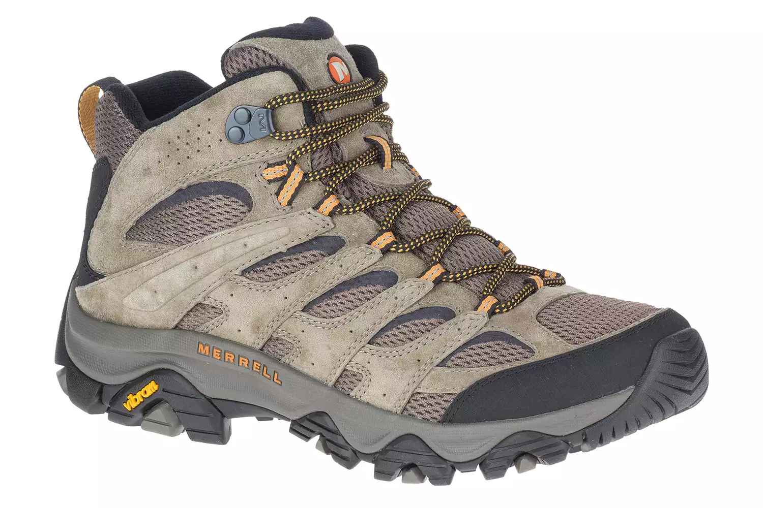 Profile view of the Merrell Moab 3 Mid hiking boot highlighting its rugged Vibram outsole.