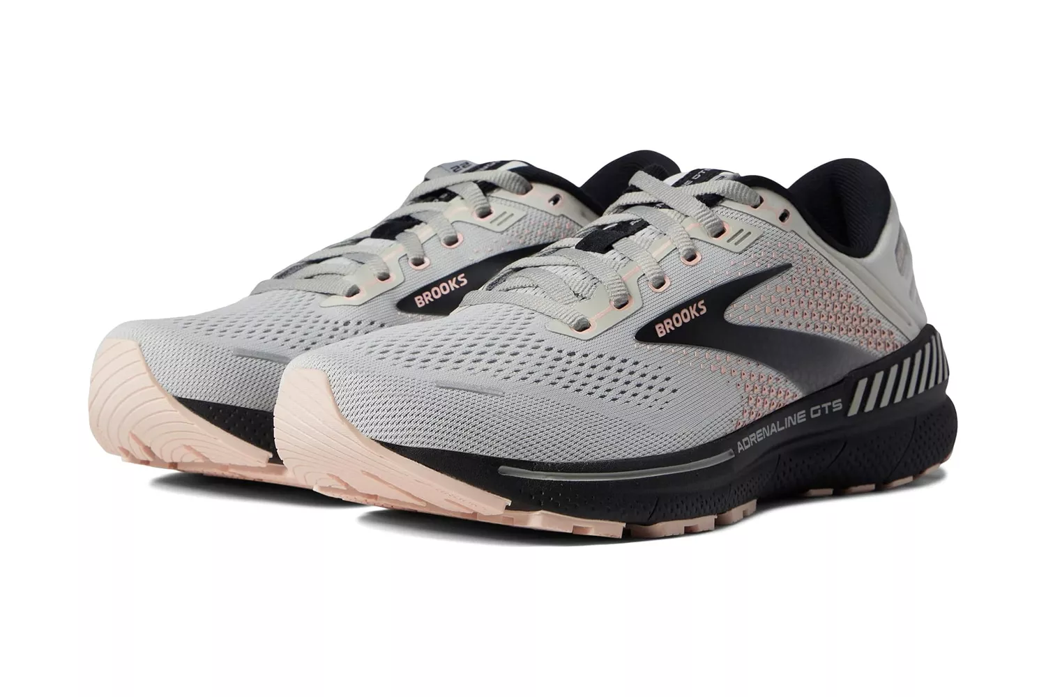Side profile of Brooks Adrenaline GTS running shoes in gray and black.