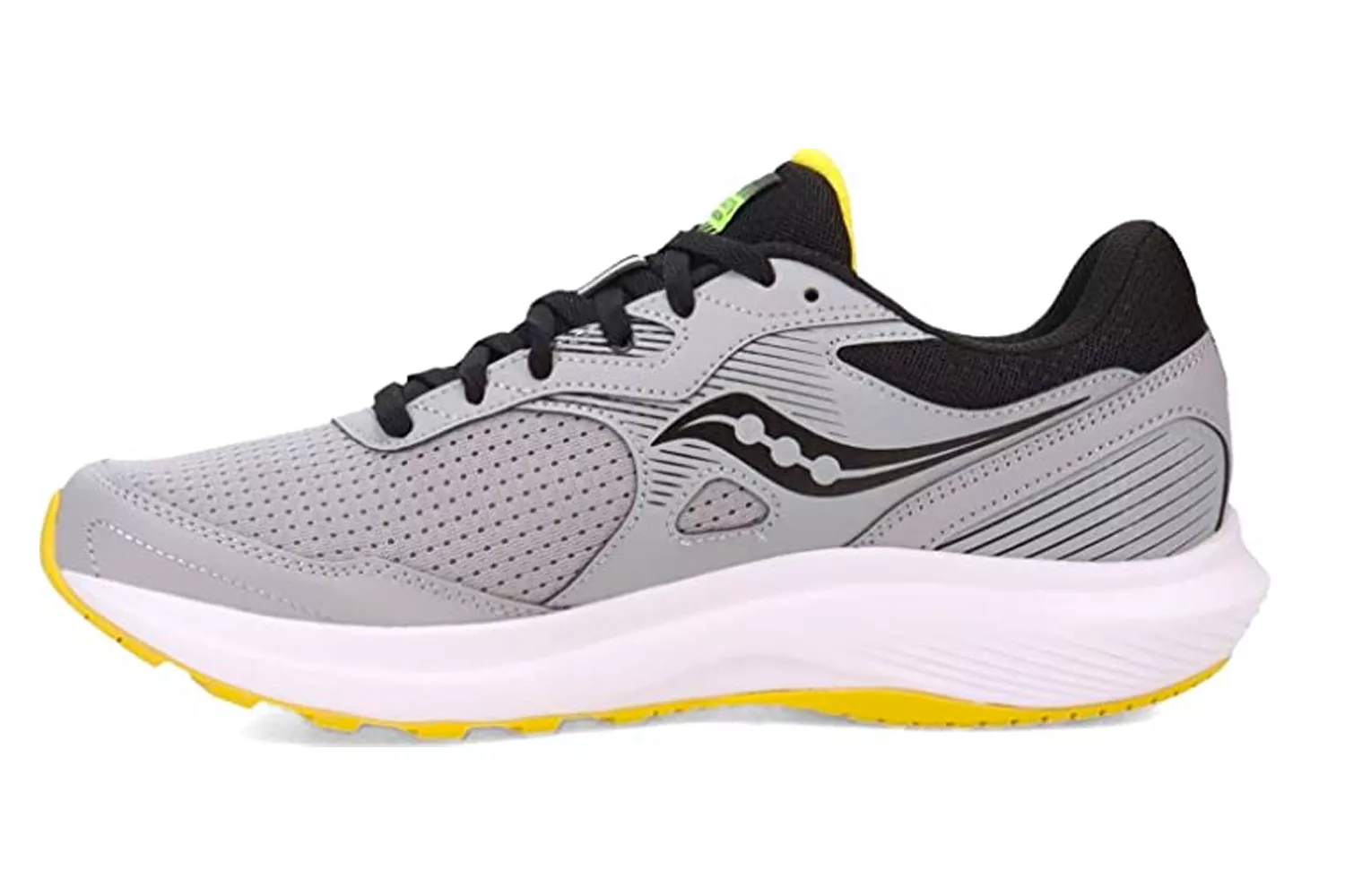 Side view of a Saucony Cohesion 16 running shoe showing the breathable mesh upper.