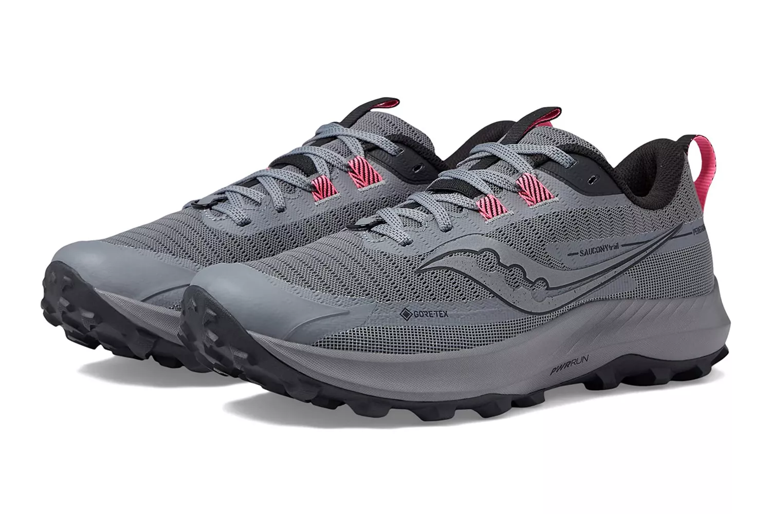 Saucony Peregrine 13 GTX trail running shoes featuring waterproof GORE-TEX lining.