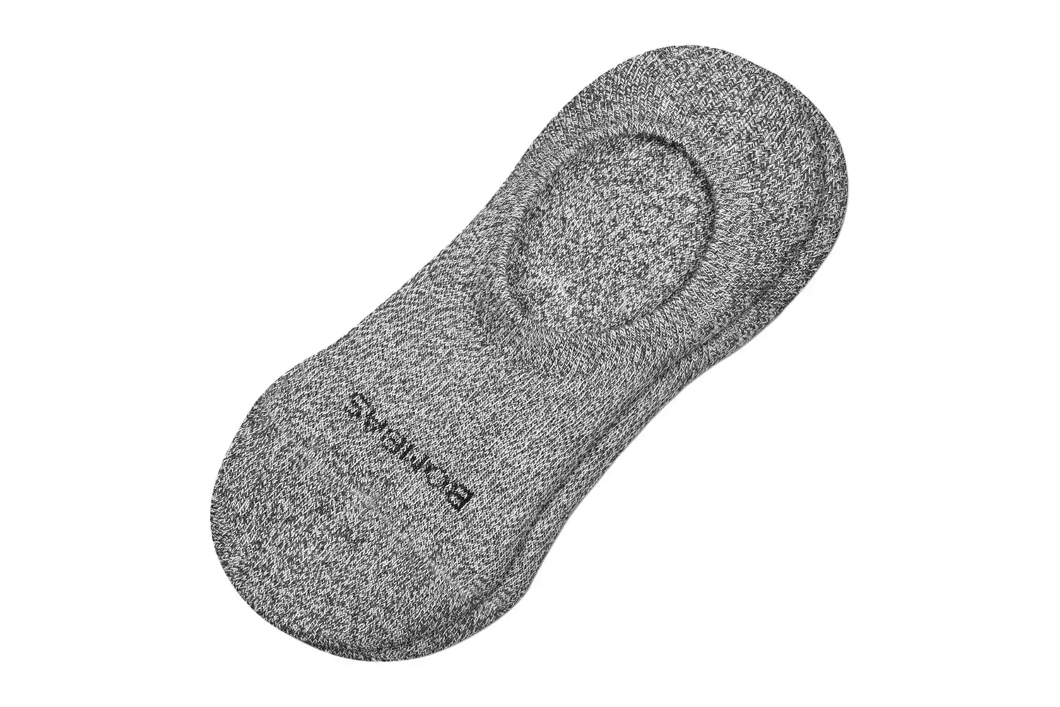 A single gray marled Bombas no-show sock showcasing its low-profile cut and heel grip.
