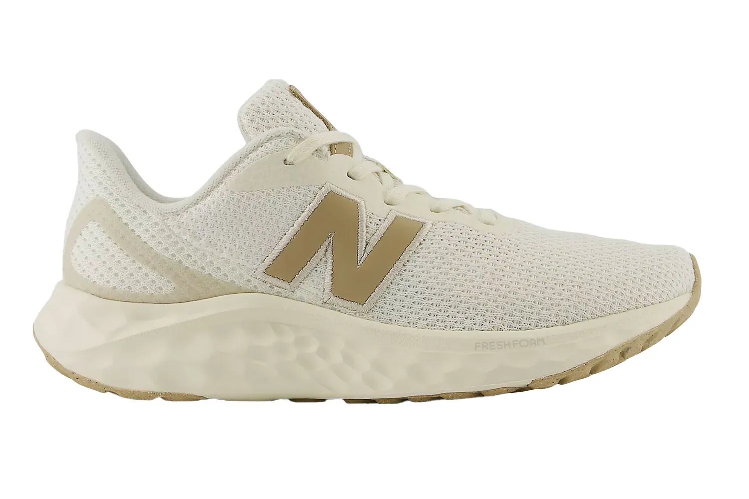 Profile view of a New Balance Fresh Foam Arishi v4 showcasing its thick foam midsole.