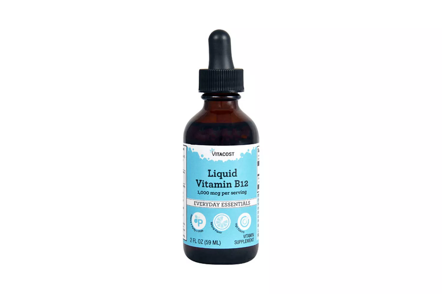 Vitacost Liquid Vitamin B12 dropper bottle.